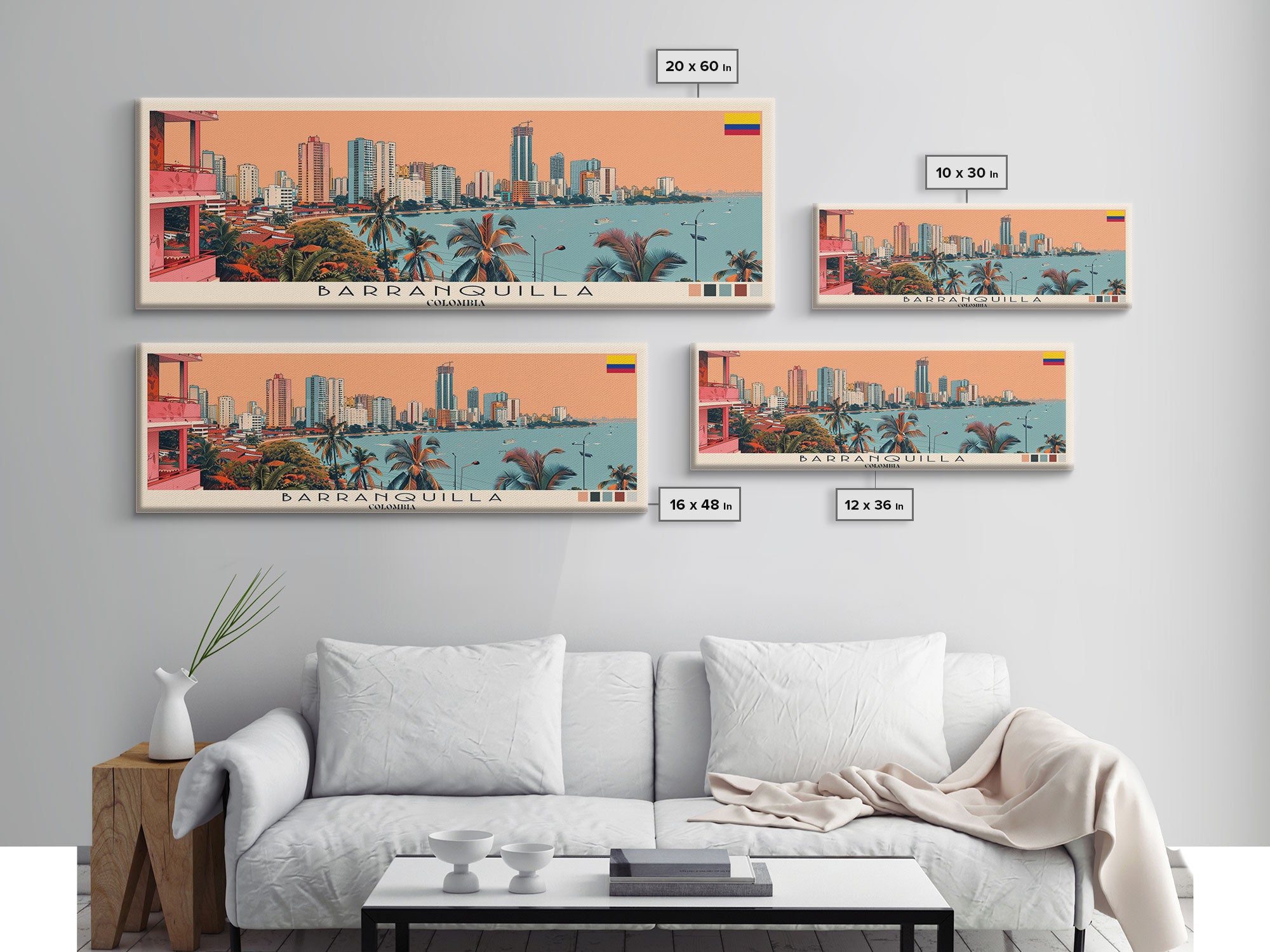 Barranquilla, Colombia Panoramic Canvas Print, Barranquilla, Colombia Painting, Colombia Art, Barranquilla Travel Poster, Travel Art, Guest Room Painting