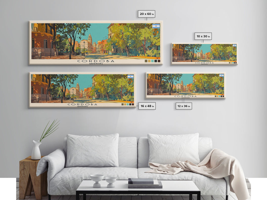 Cordoba, Argentina Panoramic Canvas Print, Cordoba, Argentina Painting, Argentina Art, Cordoba Travel Poster, Travel Art, Housewarming Gift