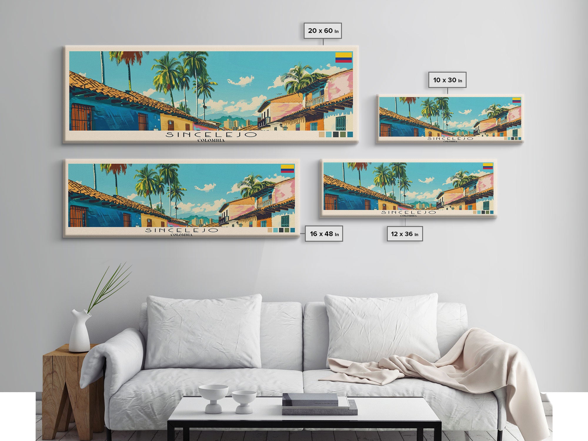 Sincelejo, Colombia Panoramic Canvas Print, Sincelejo, Colombia Painting, Colombia Art, Sincelejo Travel Poster, Travel Art, Living Room Painting