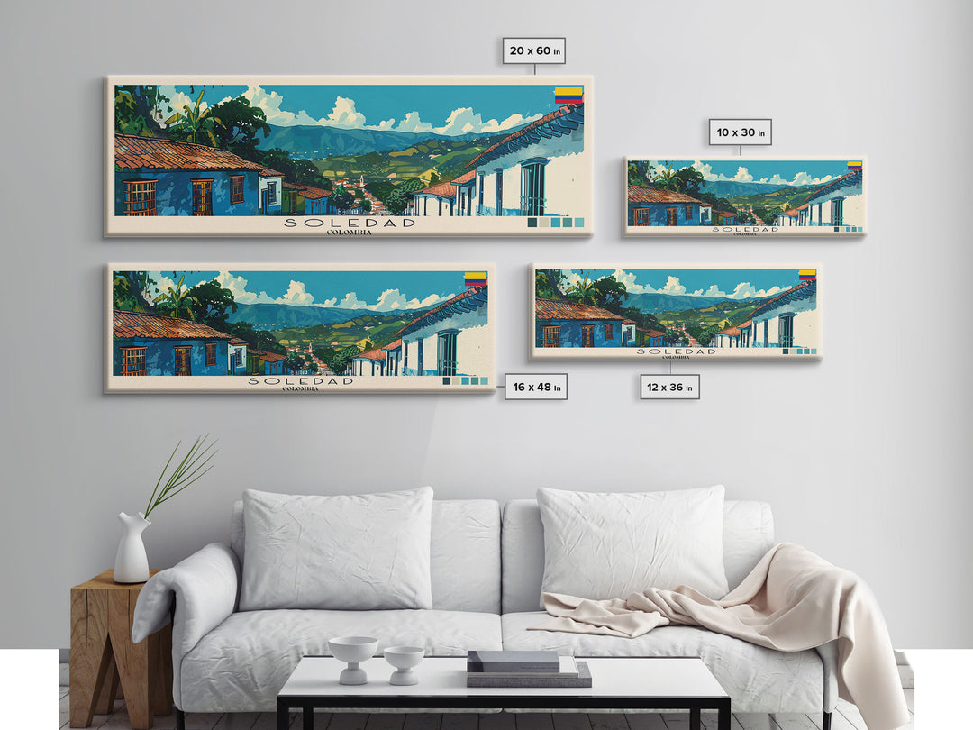 Soledad, Colombia Panoramic Canvas Print, Soledad, Colombia Painting, Colombia Art, Soledad Travel Poster, Travel Art, Guest Room Painting