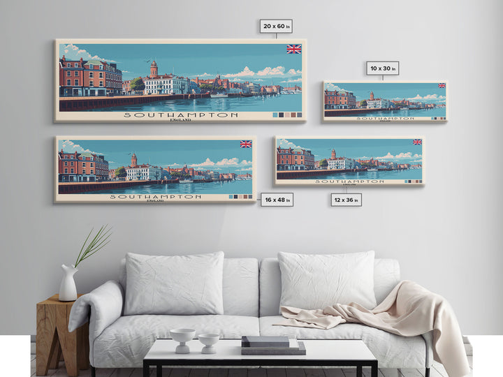 Southampton, England Panoramic Canvas Print, Southampton, England Painting, England Art, Southampton Travel Poster, Travel Art, Housewarming Gift