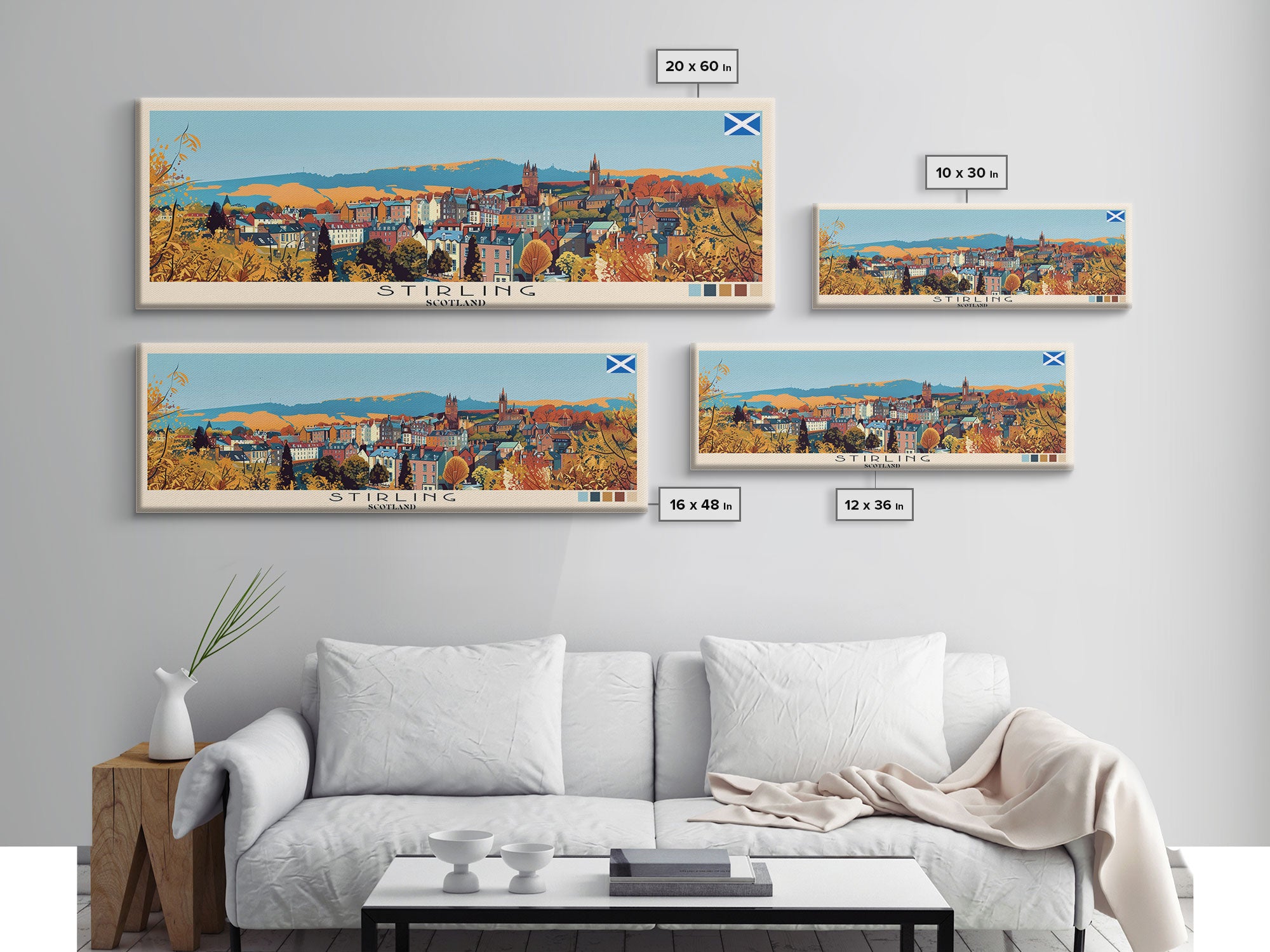 Stirling, Scotland Panoramic Canvas Print, Stirling, Scotland Painting, Scotland Art, Stirling Travel Poster, Travel Art, Living Room Painting