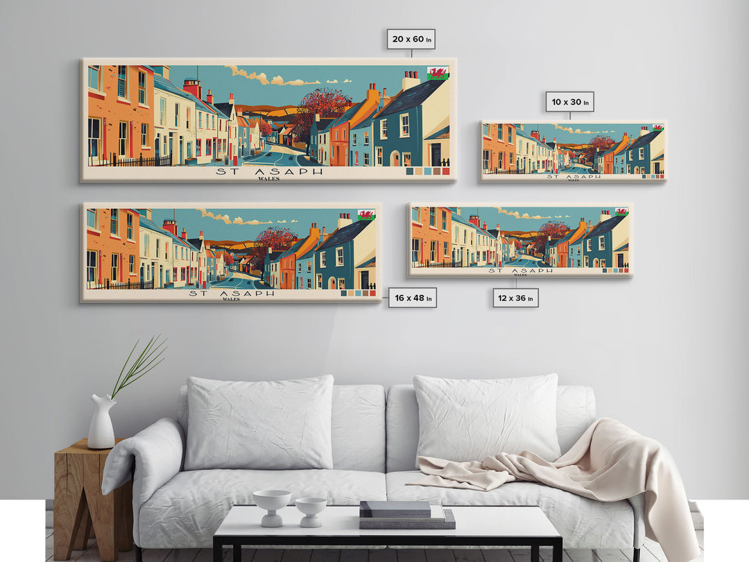 St Asaph, Wales Panoramic Canvas Print, St Asaph, Wales Painting, Wales Art, St Asaph Travel Poster, Travel Art, Housewarming Gift