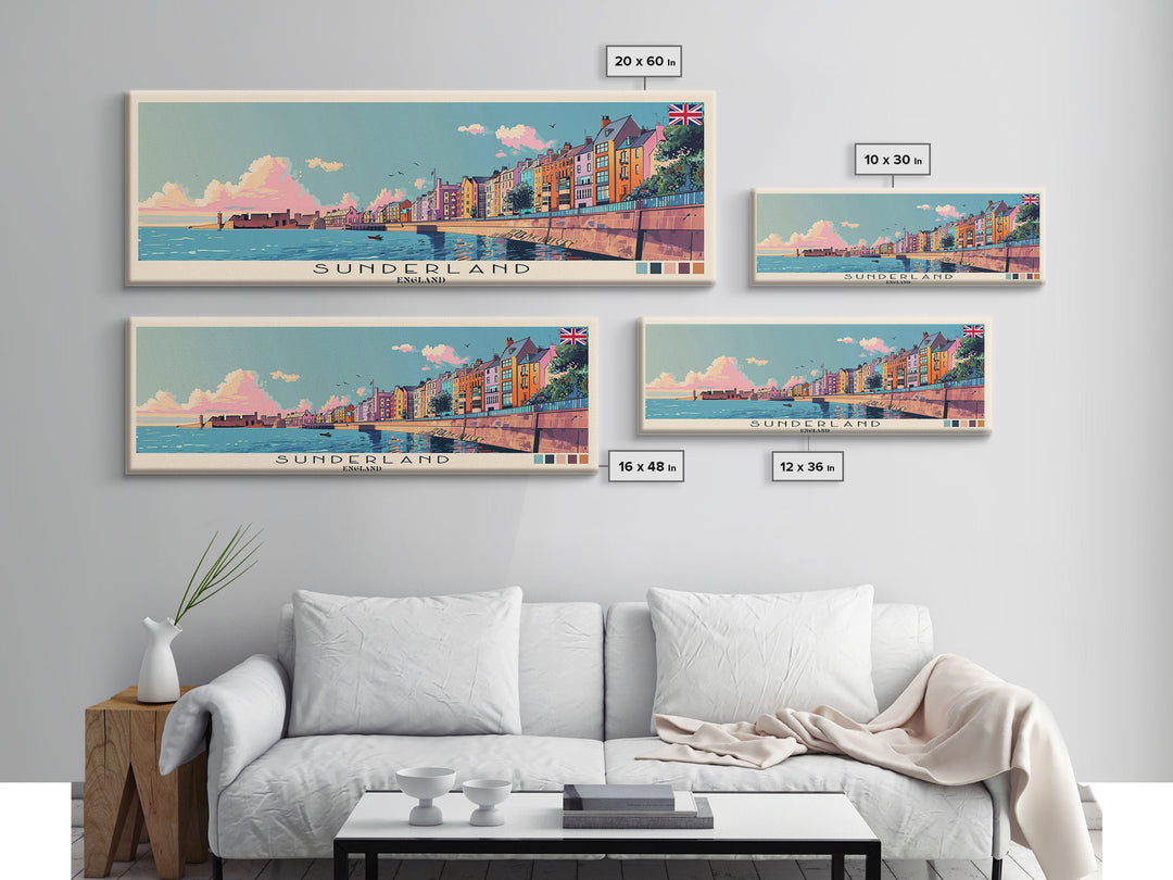 Sunderland, England Panoramic Canvas Print, Sunderland, England Painting, England Art, Sunderland Travel Poster, Travel Art, Housewarming Gift