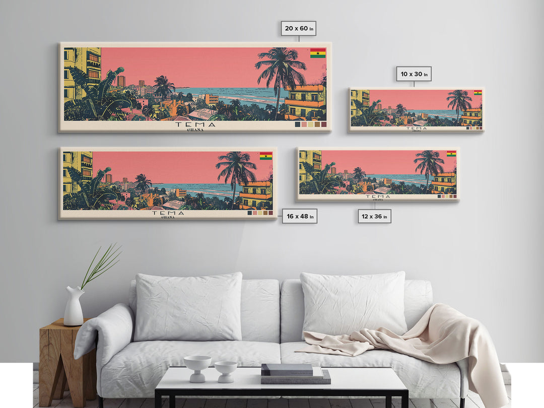 Tema, Ghana Panoramic Canvas Print, Tema, Ghana Painting, Ghana Art, Tema Travel Poster, Travel Art, Housewarming Gift