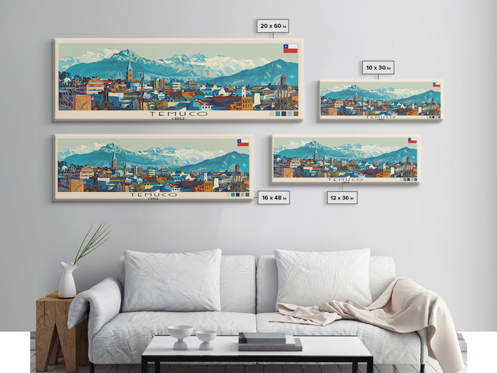 Temuco, Chile Panoramic Canvas Print, Temuco, Chile Painting, Chile Art, Temuco Travel Poster, Travel Art, Guest Room Painting