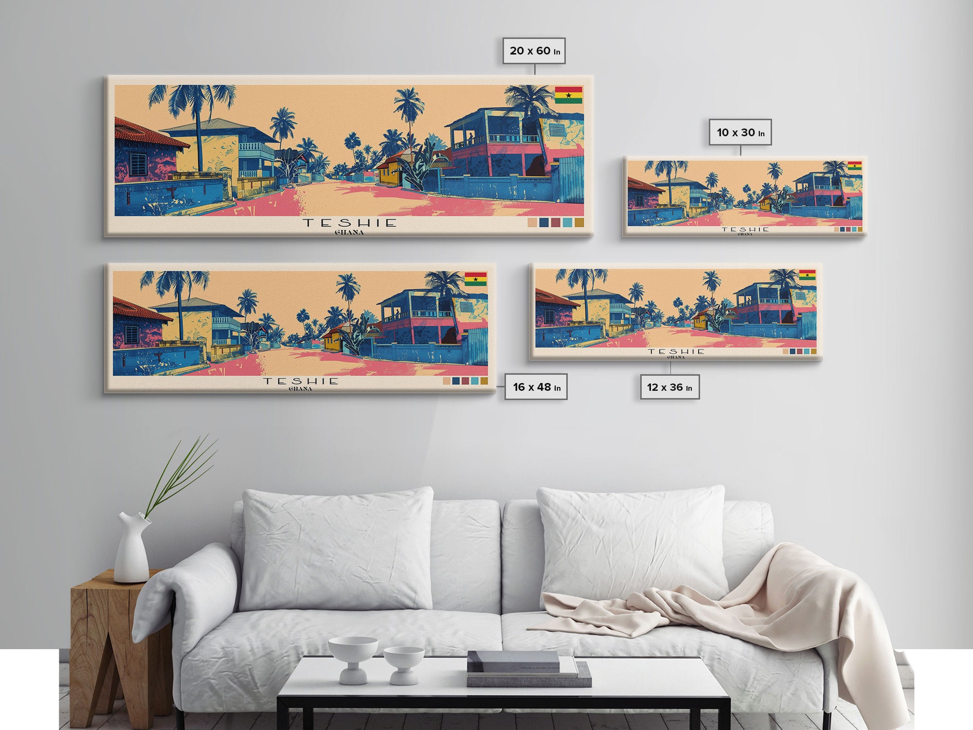 Teshie, Ghana Panoramic Canvas Print, Teshie, Ghana Painting, Ghana Art, Teshie Travel Poster, Travel Art, Living Room Painting