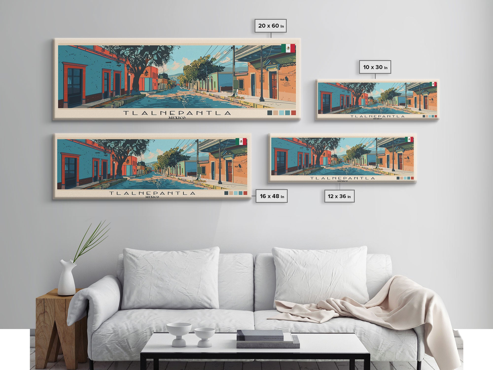 Tlalnepantla, Mexico Panoramic Canvas Print, Tlalnepantla, Mexico Painting, Mexico Art, Tlalnepantla Travel Poster, Travel Art, Vacation Gift