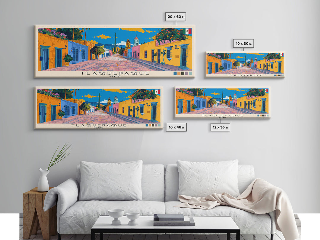 Tlaquepaque, Mexico Panoramic Canvas Print, Tlaquepaque, Mexico Painting, Mexico Art, Tlaquepaque Travel Poster, Travel Art, Living Room Painting