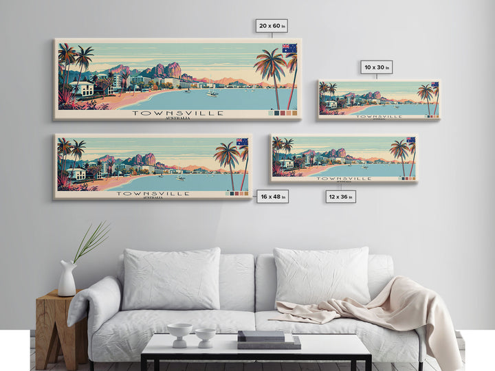 Townsville, Australia Panoramic Canvas Print, Townsville, Australia Painting, Australia Art, Townsville Travel Poster, Travel Art, Guest Room Painting