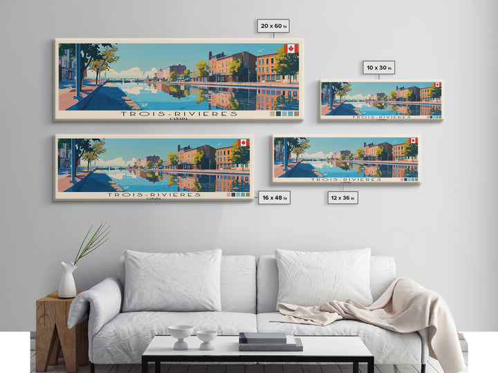 Trois-Rivieres, Canada Panoramic Canvas Print, Trois-Rivieres, Canada Painting, Canada Art, Trois-Rivieres Travel Poster, Travel Art, Housewarming Gift