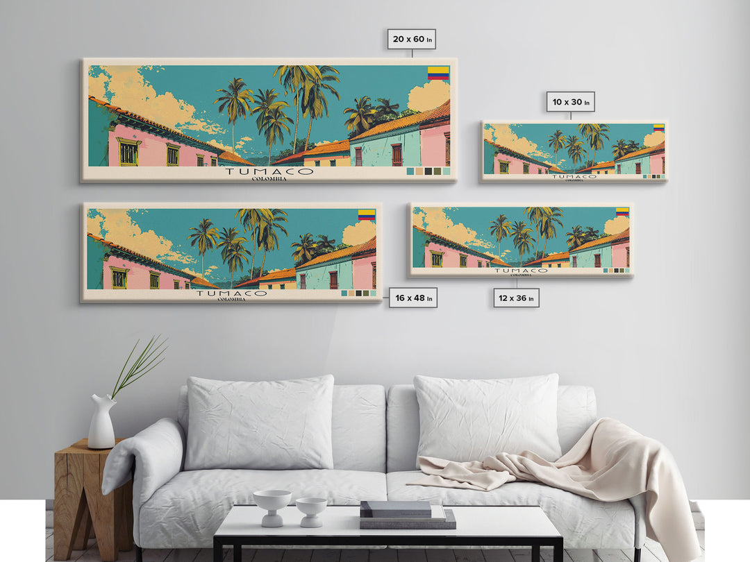 Tumaco, Colombia Panoramic Canvas Print, Tumaco, Colombia Painting, Colombia Art, Tumaco Travel Poster, Travel Art, Housewarming Gift