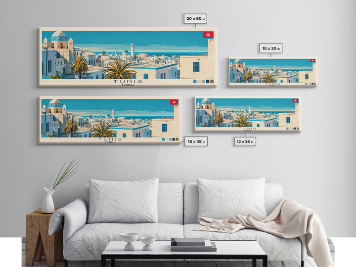 Tunis, Tunisia Panoramic Canvas Print, Tunis, Tunisia Painting, Tunisia Art, Tunis Travel Poster, Travel Art, Guest Room Painting