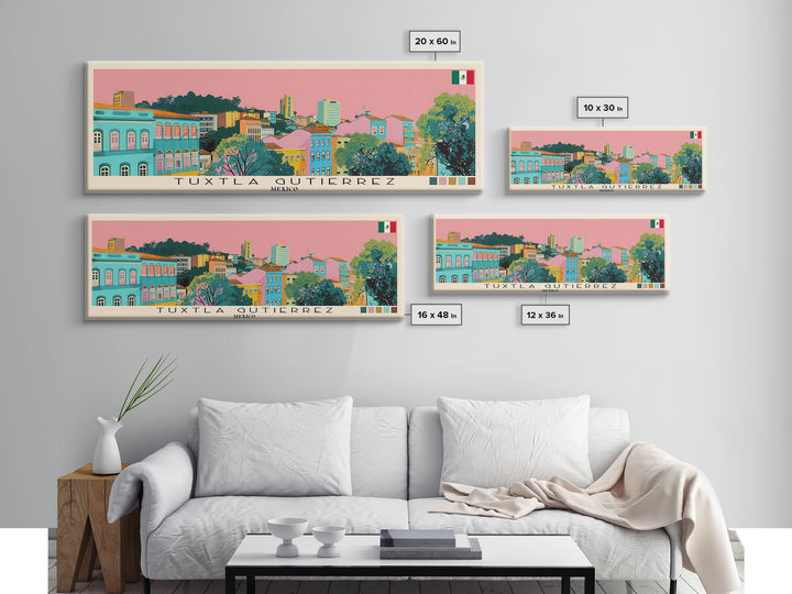 Tuxtla Gutierrez, Mexico Panoramic Canvas Print, Tuxtla Gutierrez, Mexico Painting, Mexico Art, Tuxtla Gutierrez Travel Poster, Travel Art, Living Room Painting