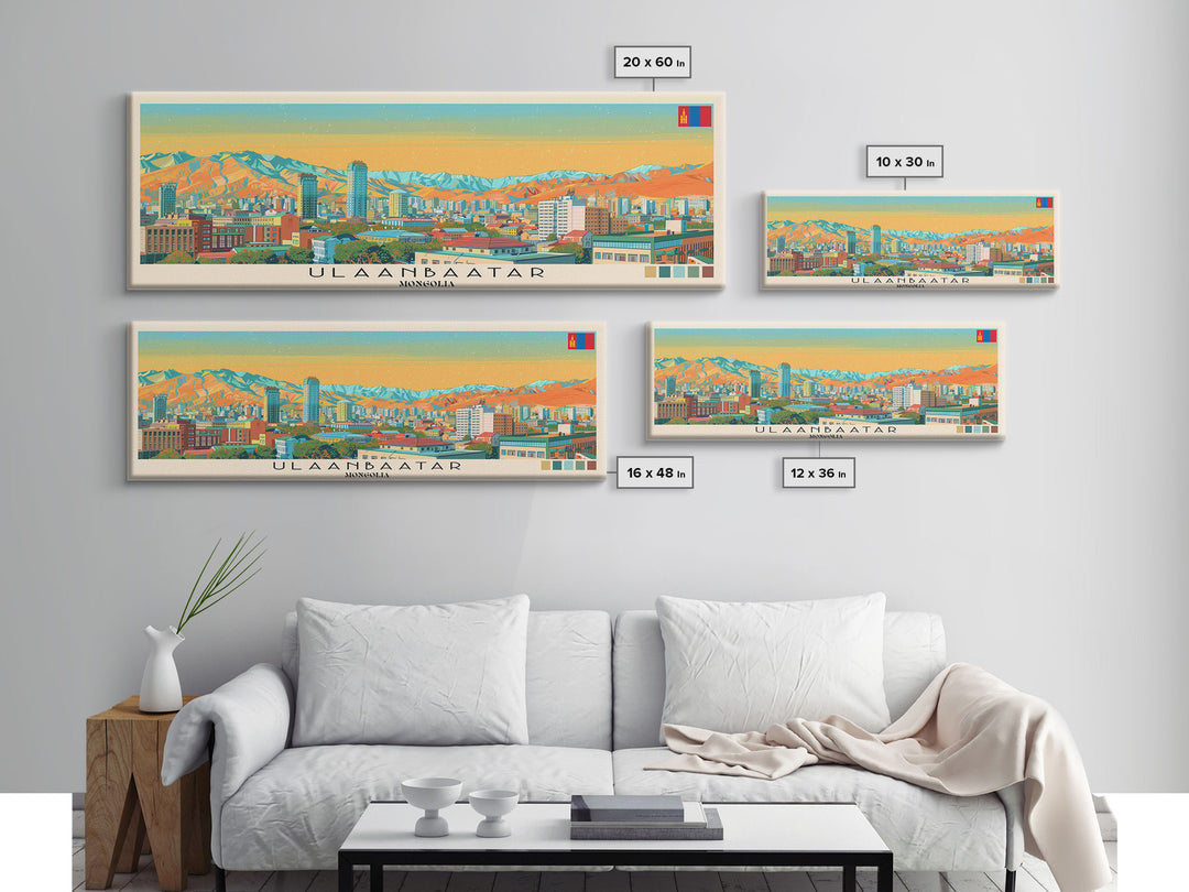 Ulaanbaatar, Mongolia Panoramic Canvas Print, Ulaanbaatar, Mongolia Painting, Mongolia Art, Ulaanbaatar Travel Poster, Travel Art, Housewarming Gift