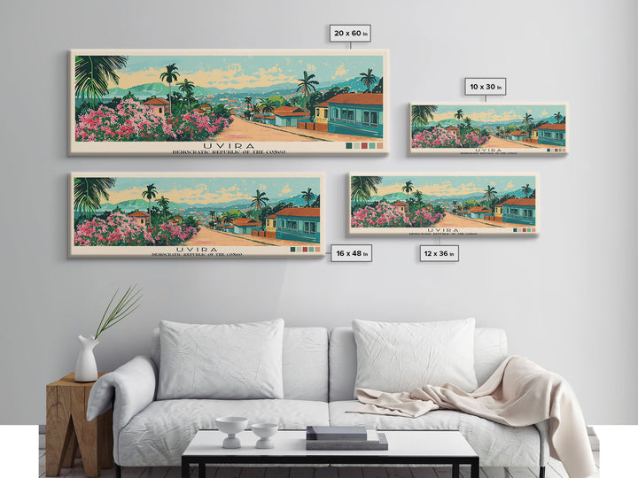 Uvira, Congo Panoramic Canvas Print, Uvira, Congo Painting, Congo Art, Uvira Travel Poster, Travel Art, Guest Room Painting