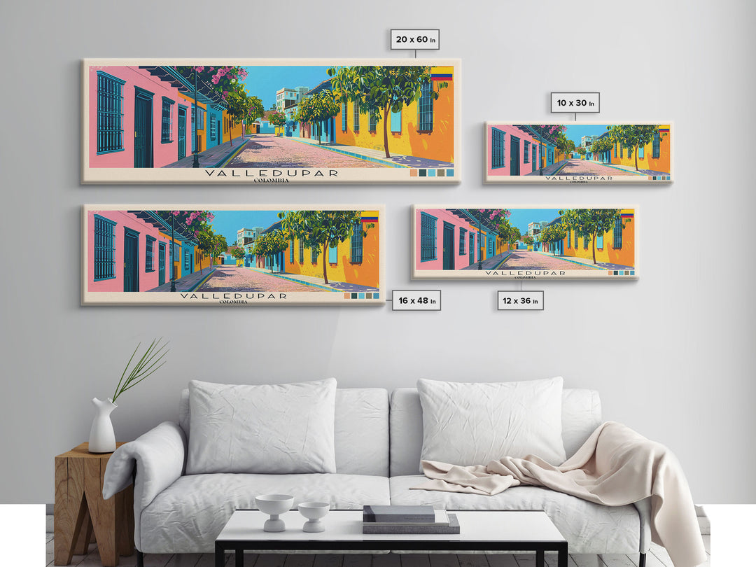 Valledupar, Colombia Panoramic Canvas Print, Valledupar, Colombia Painting, Colombia Art, Valledupar Travel Poster, Travel Art, Vacation Gift