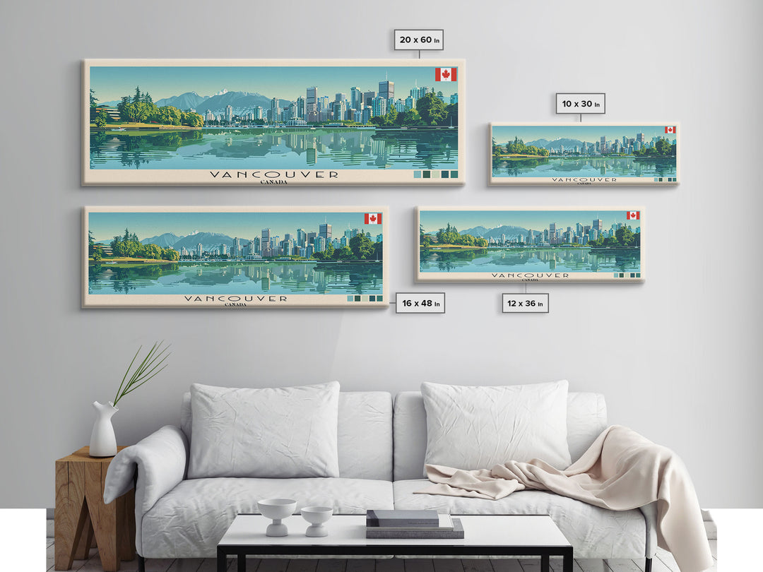 Vancouver, Canada Panoramic Canvas Print, Vancouver, Canada Painting, Canada Art, Vancouver Travel Poster, Travel Art, Housewarming Gift