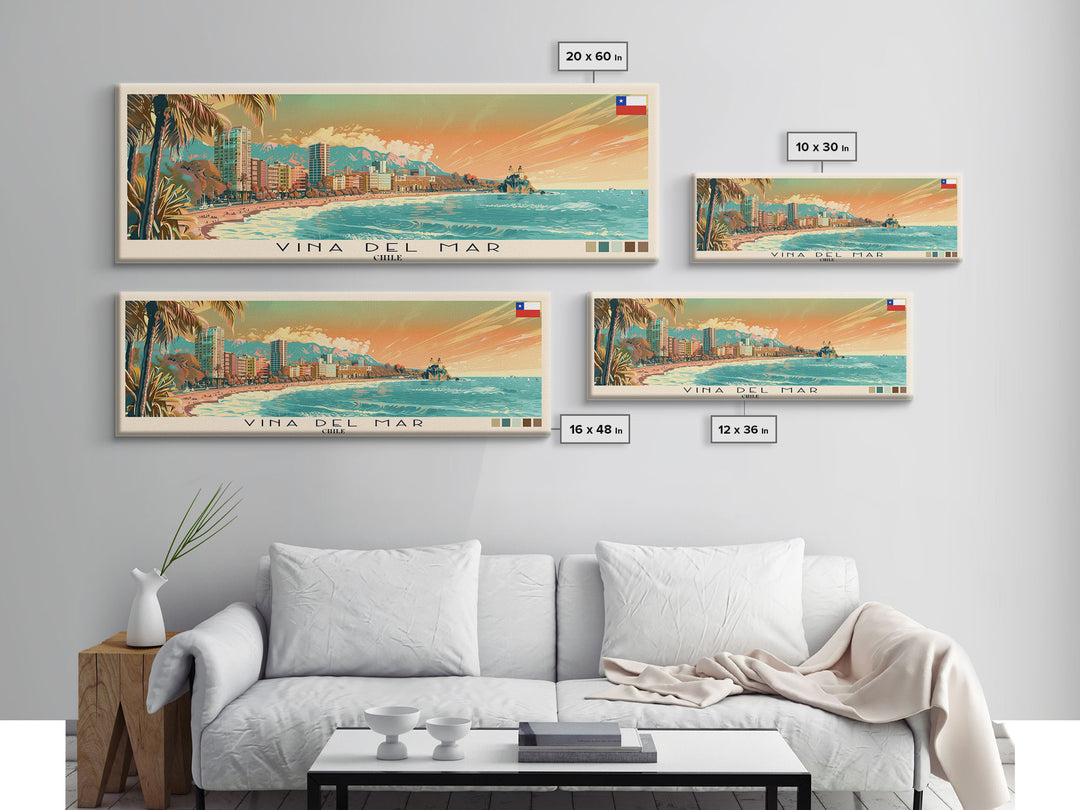 Vina del Mar, Chile Panoramic Canvas Print, Vina del Mar, Chile Painting, Chile Art, Vina del Mar Travel Poster, Travel Art, Living Room Painting