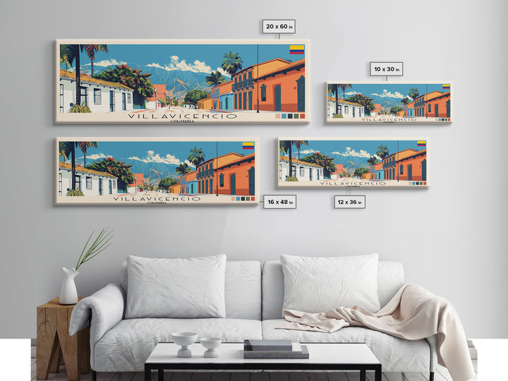 Villavicencio, Colombia Panoramic Canvas Print, Villavicencio, Colombia Painting, Colombia Art, Villavicencio Travel Poster, Travel Art, Guest Room Painting