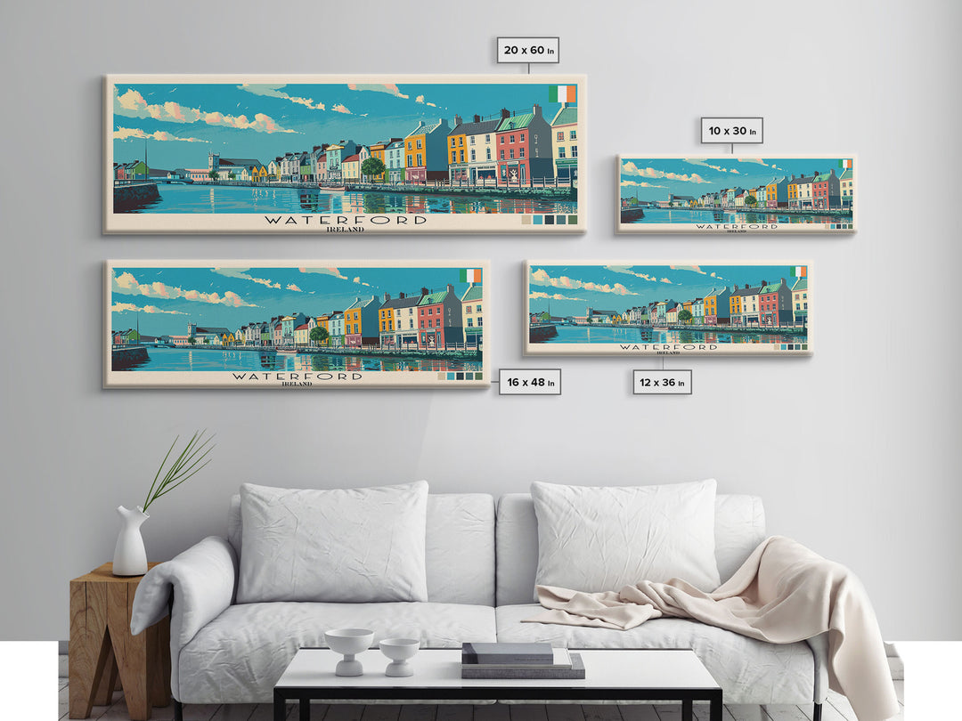 Waterford, Ireland Panoramic Canvas Print, Waterford, Ireland Painting, Ireland Art, Waterford Travel Poster, Travel Art, Housewarming Gift