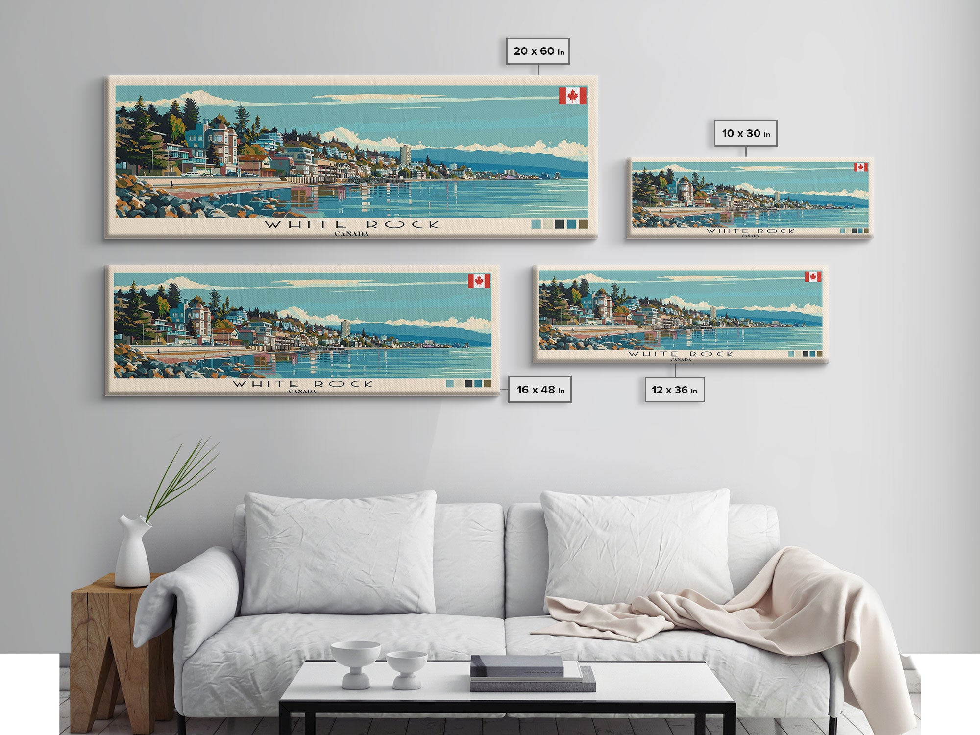 White Rock, Canada Panoramic Canvas Print, White Rock, Canada Painting, Canada Art, White Rock Travel Poster, Travel Art, Living Room Painting