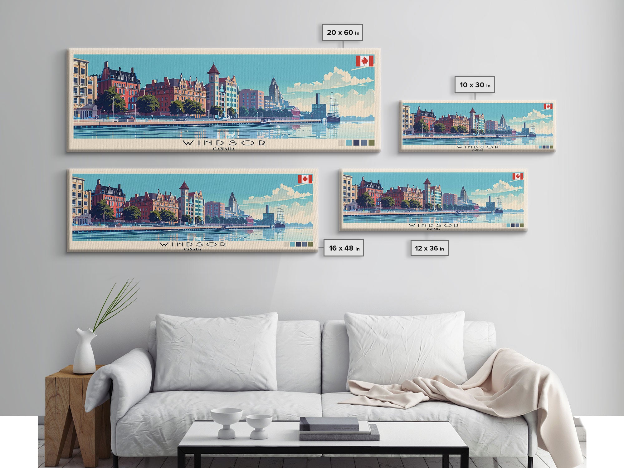 Windsor, Canada Panoramic Canvas Print, Windsor, Canada Painting, Canada Art, Windsor Travel Poster, Travel Art, Guest Room Painting