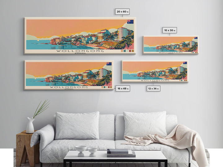 Wollongong, Australia Panoramic Canvas Print, Wollongong, Australia Painting, Australia Art, Wollongong Travel Poster, Travel Art, Vacation Gift