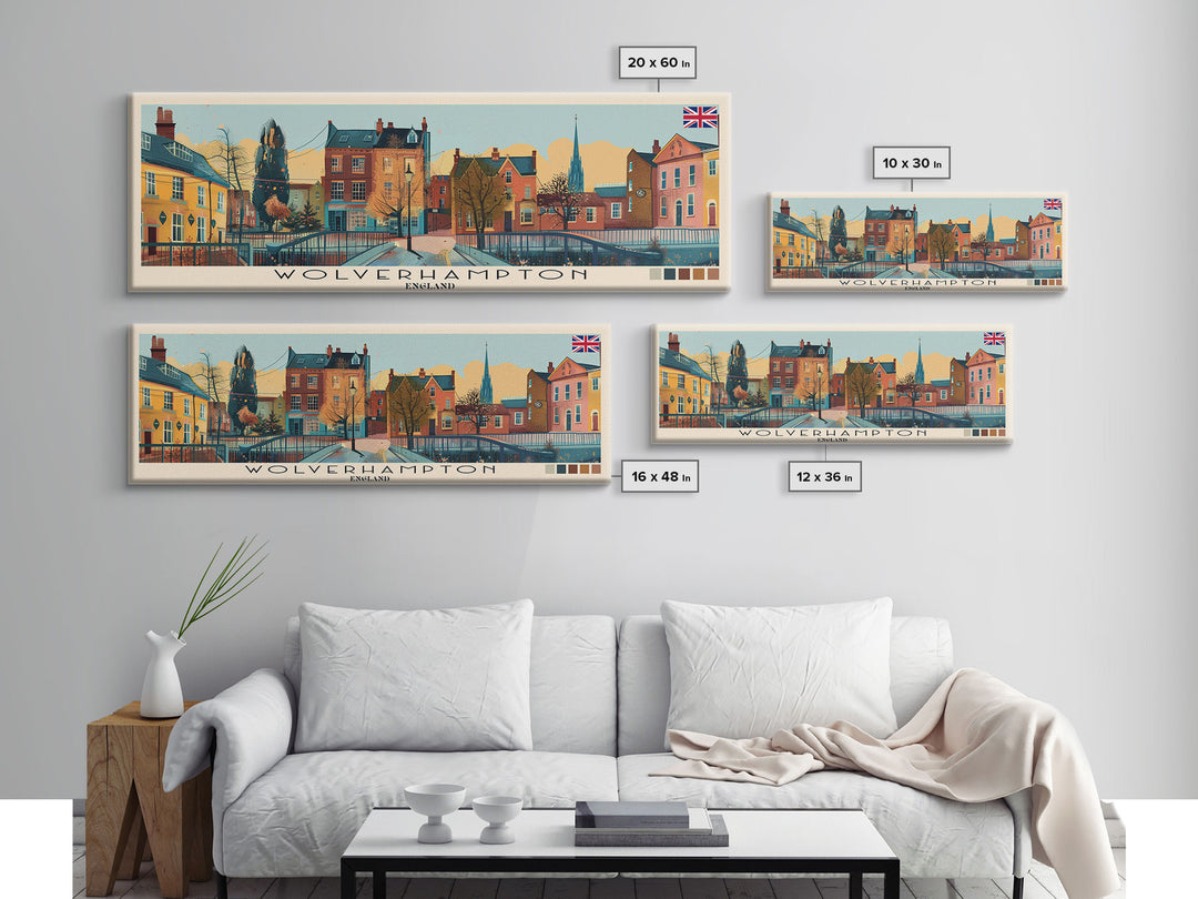 Wolverhampton, England Panoramic Canvas Print, Wolverhampton, England Painting, England Art, Wolverhampton Travel Poster, Travel Art, Living Room Painting