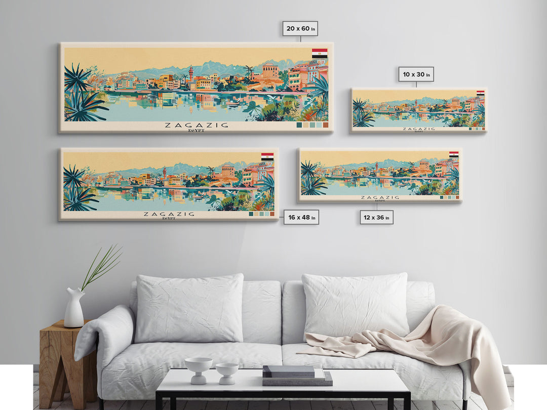 Zagazig, Egypt Panoramic Canvas Print, Zagazig, Egypt Painting, Egypt Art, Zagazig Travel Poster, Travel Art, Living Room Painting