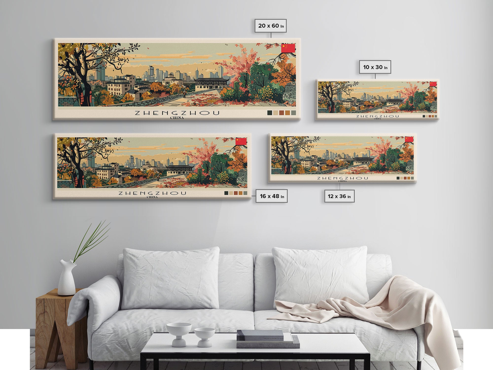 Zhengzhou, China Panoramic Canvas Print, Zhengzhou, China Painting, China Art, Zhengzhou Travel Poster, Travel Art, Guest Room Painting