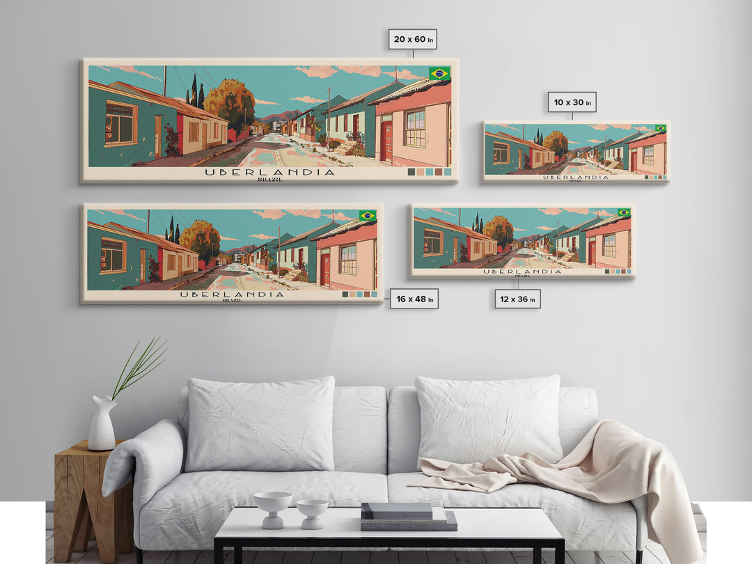 Uberlandia, Brazil Panoramic Canvas Print, Uberlandia, Brazil Painting, Brazil Art, Uberlandia Travel Poster, Travel Art, Guest Room Painting