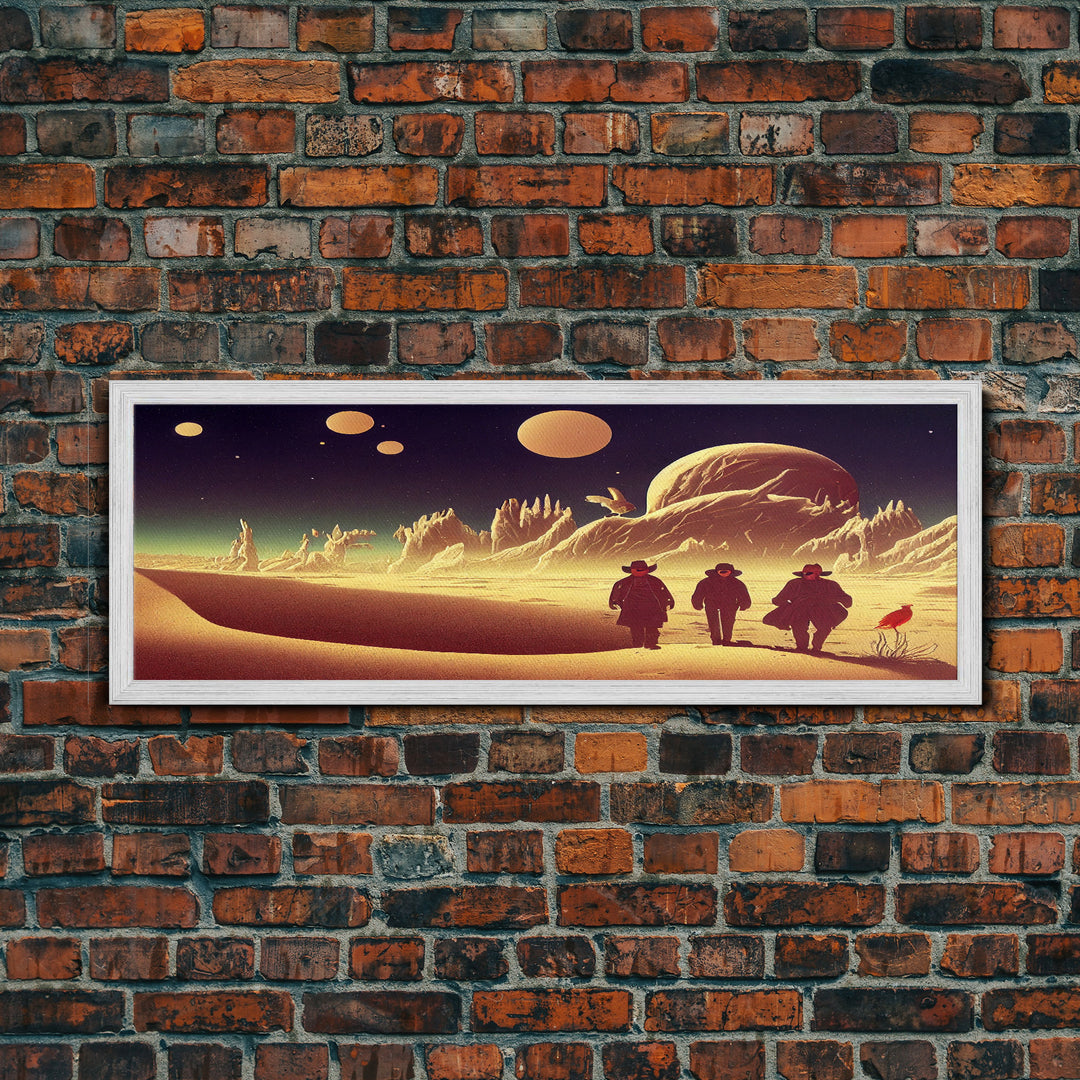 Space Cowboys, Psychedelic Scifi Art, Wall Decor, Ready To Hang Framed Canvas Print, Oversize Panoramic Mancave Art