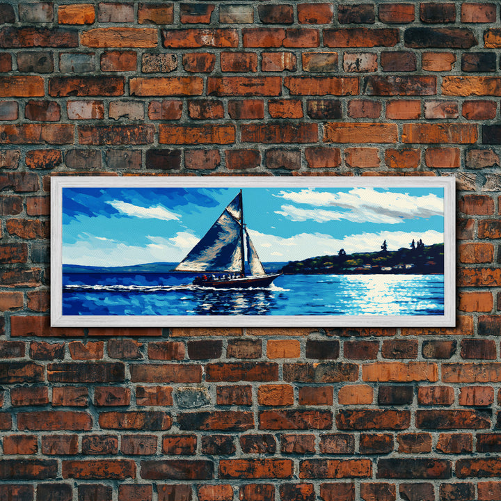 Come Sail Away - Panoramic Sail Boat Art - Framed Canvas Print - Oil Painting Reprint - Framed Art - Sailing On The Open Ocean