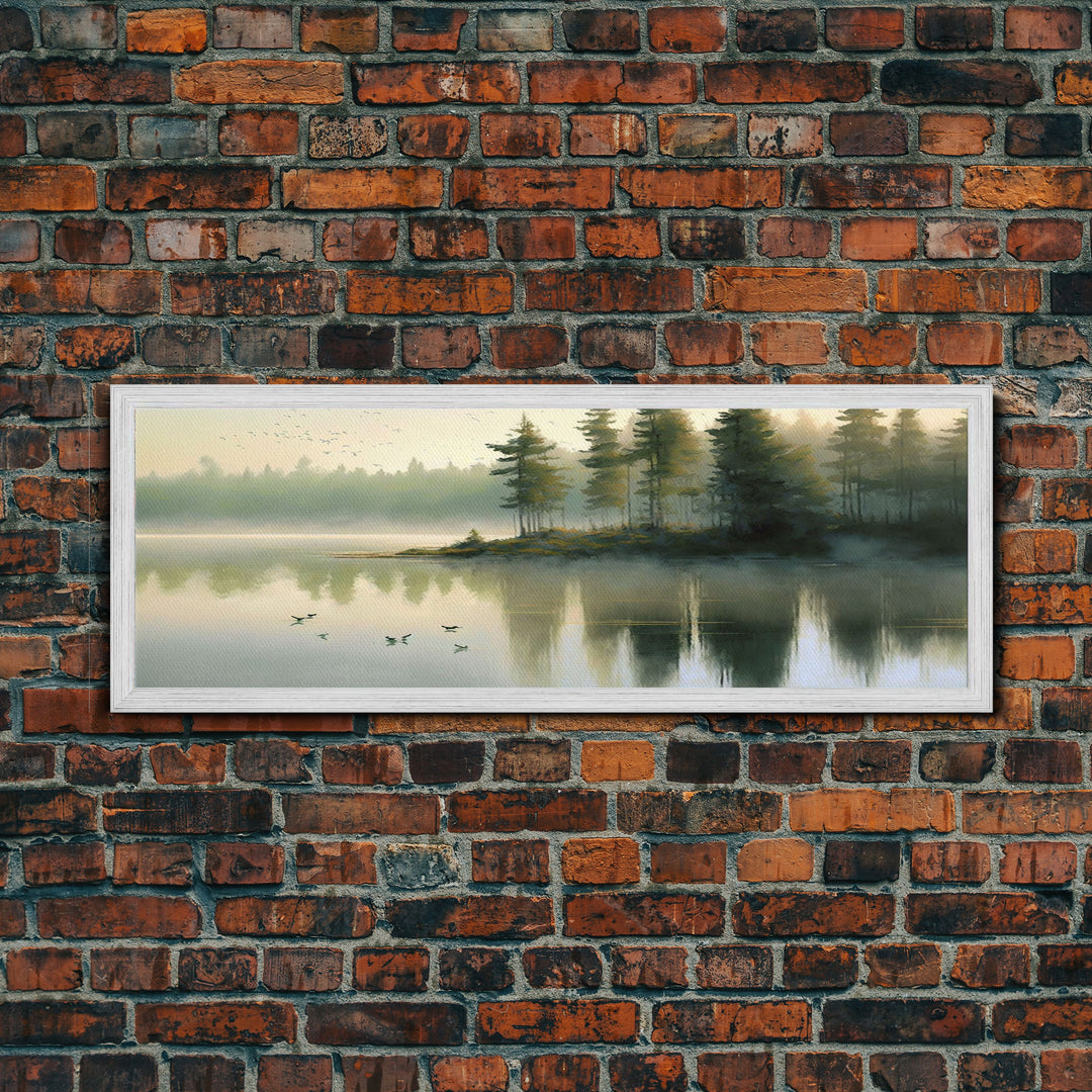 framed lake landscape art, panoramic, framed wall art,  living room wall decor, framed canvas, minimalist landscape, abstract landscape art