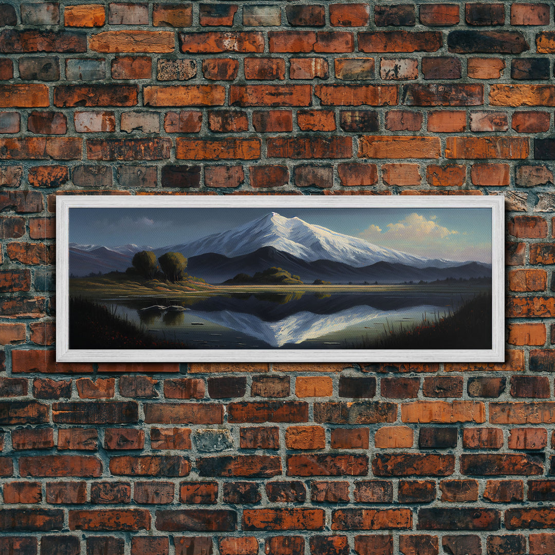 Contemporary Mountain Oil Painting Framed Canvas Print | Huge Wall Decor | Panoramic Nature / Landscape Painting | Wood Frame Art