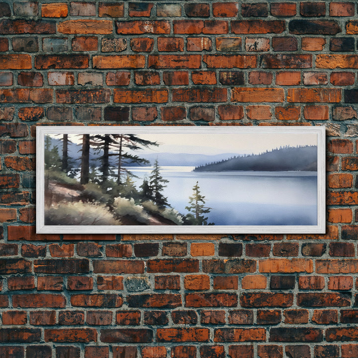 Watercolor Lake Wall Art Print, Nature, Water, Trees, River, Wall Decor, Large Canvas Art Print, Panoramic, Wall Art, Canvas Print