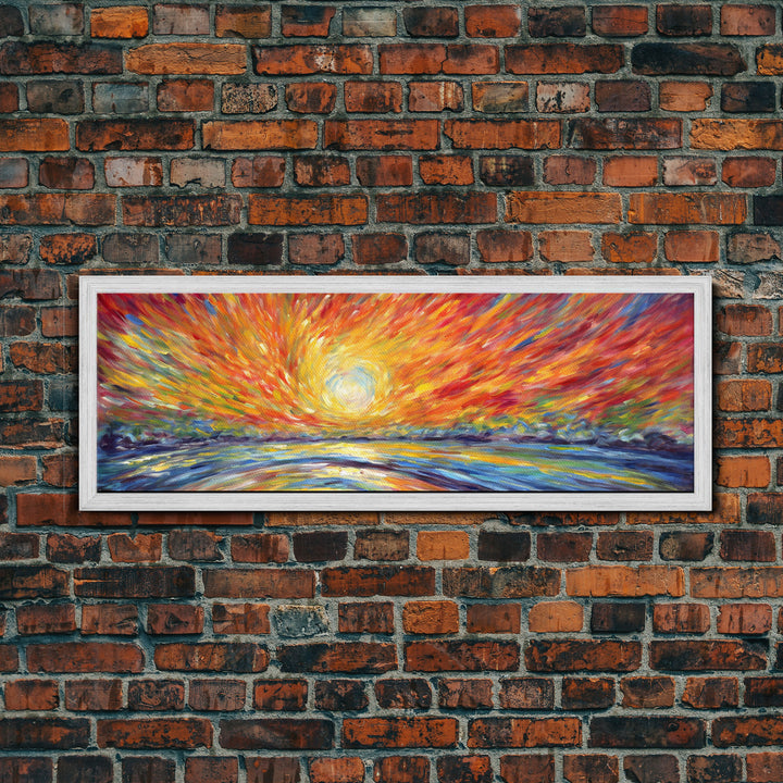 Sunset Abstract Wall Art Print, Yellow, Orange, Textured Abstract Wall Art, Framed Abstract Print Art, Panoramic, Wall Art, Canvas Print