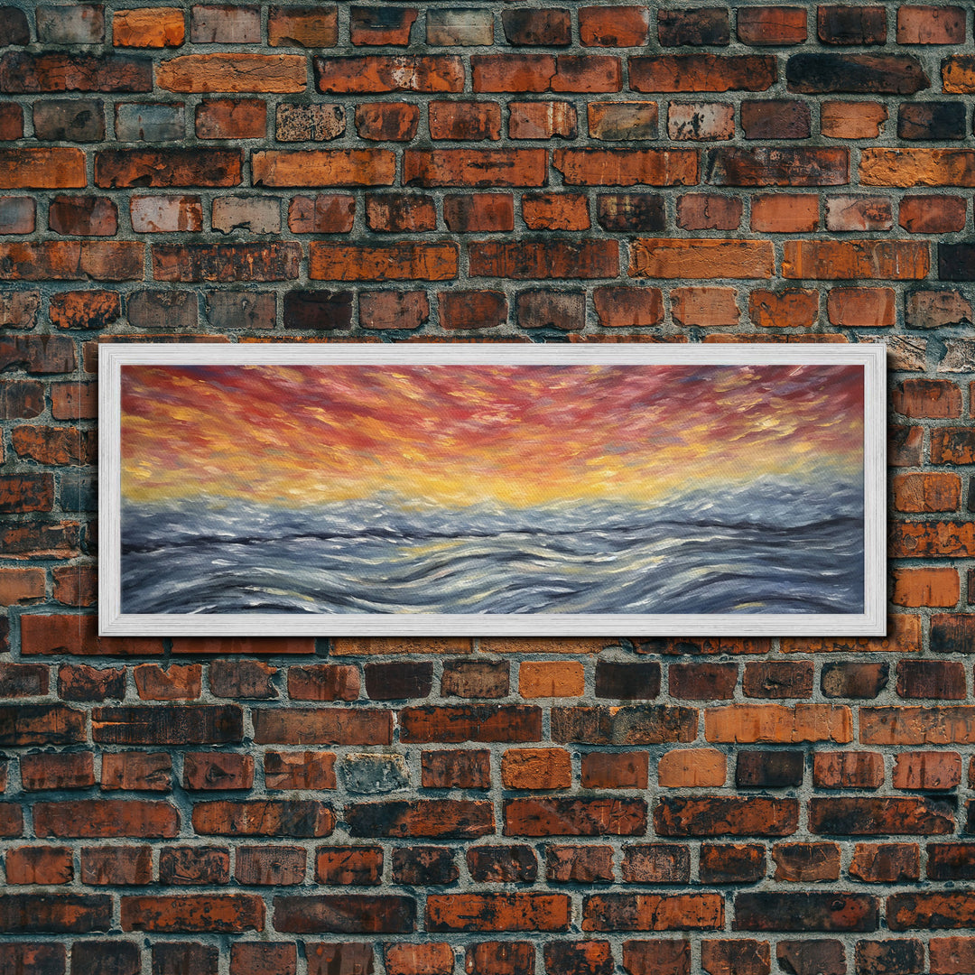 Abstract Sea Horizon Wall Art, Vibrant Abstract, Framed Print Art, Sunset, Ocean, Textured Abstract Panoramic, Wall Art, Canvas Print