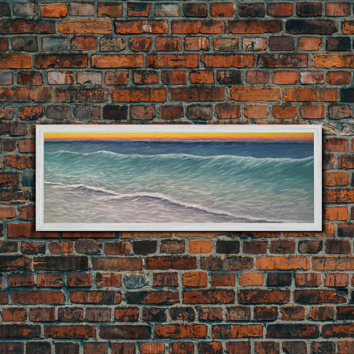 Textured Art Print, Seascape Canvas Art Print, Ocean, Waves, Horizon, Sunset, Orange, Blue, Wall Decor, Panoramic, Wall Art, Canvas Print