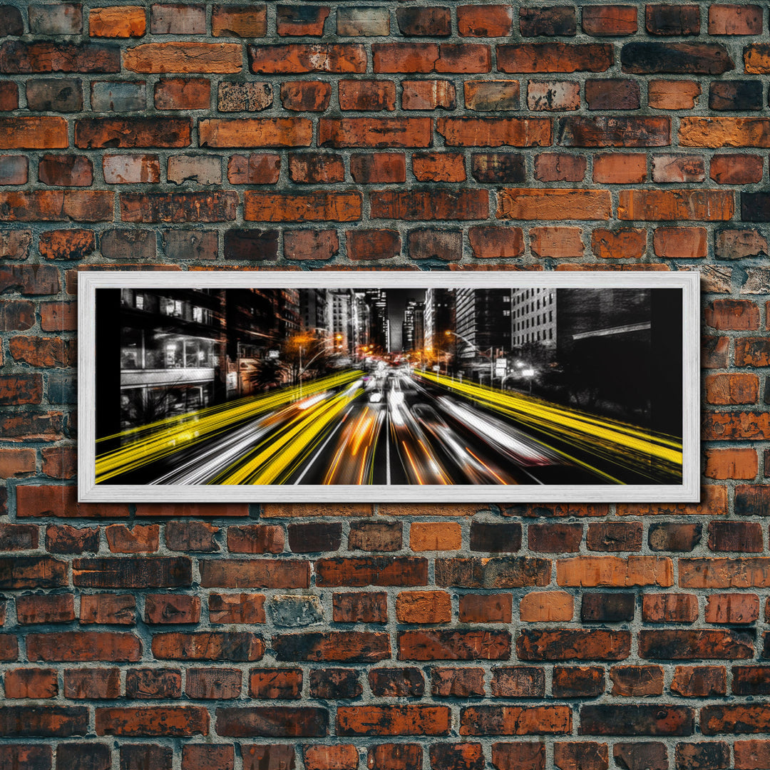 Long Exposure City Street Lights Wall Art, Urban Art Print, Night In The City, Streaks Of Light, Panoramic, Wall Art, Canvas Print