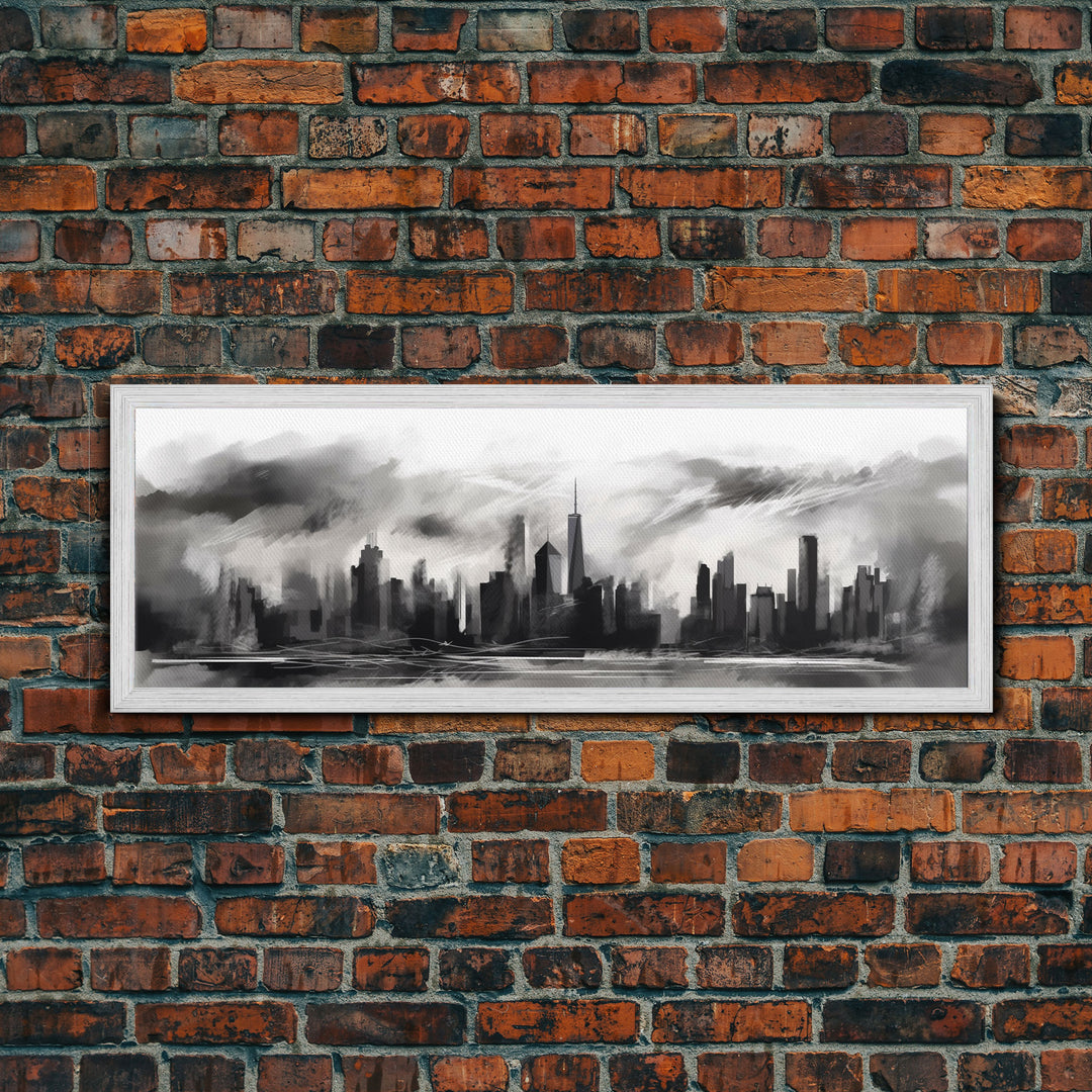 Abstract City Art, Cityscape Wall Art, City Skyline Wall Art, Black And White Urban Art Print, Wall Decor, Panoramic, Wall Art, Canvas Print