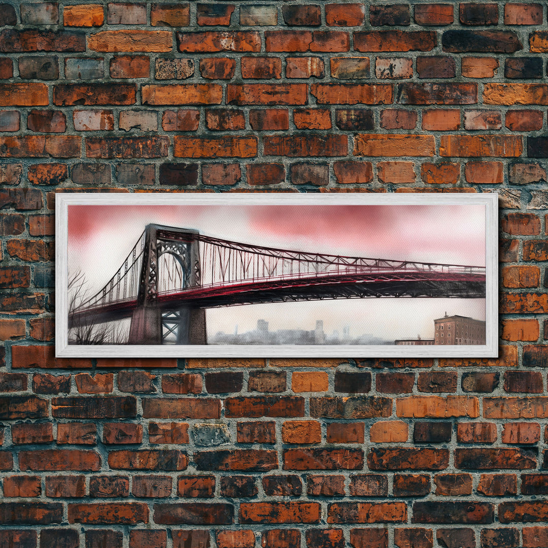 Suspension Bridge Canvas Print, City Art, City Skyline Art, Large Urban Art Print, Cityscape Wall Decor, Panoramic, Wall Art, Canvas Print