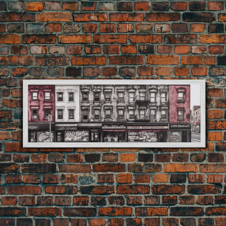 Row Of Buildings Canvas Print, Pencil Sketch City Art, Graffiti Wall Decor, Urban Art Wall Decor, Panoramic, Wall Art, Canvas Print