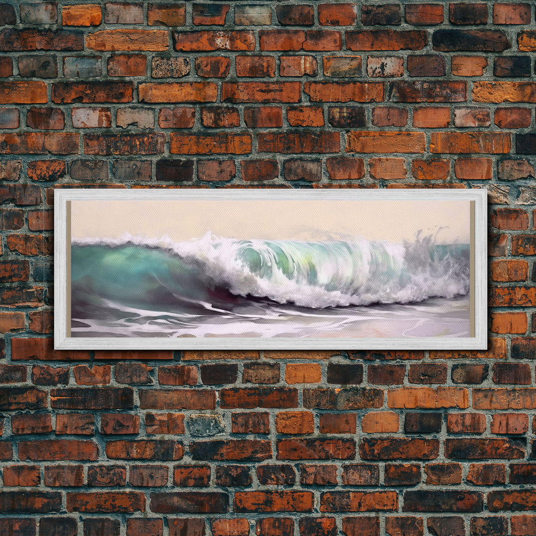 Green Ocean Wall Art Canvas Print, Minimalist Ocean Art, Seascape Wall Decor, Ocean Waves Art Framed, Panoramic, Wall Art, Canvas Print