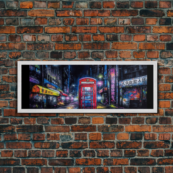 Asian Steet Wall Art, Telephone Booth Art Print, Abstract Canvas Print, Framed Canvas Print, Wall Decor, Panoramic, Wall Art, Canvas Print