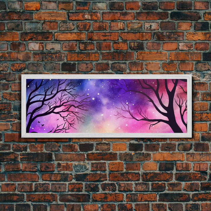 Watercolor Sky Wall Art, Purple Art, Pink Print, Fall Trees Art Canvas Print, Large Mixed Media Wall Art, Panoramic, Wall Art, Canvas Print