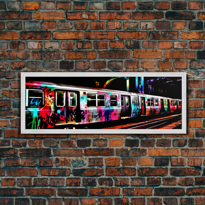 Urban Canvas Art, Graffiti On Abandoned Subway Train, Urban Art, Wall Decor, Large Framed Canvas Print, Panoramic, Wall Art, Canvas Print