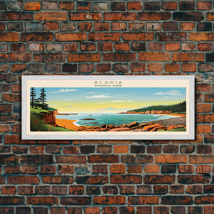 Acadia National Park, Panoramic Maine Travel Art, National Park Print, Minimalist Travel Art, Midcentury Modern Style Landscape