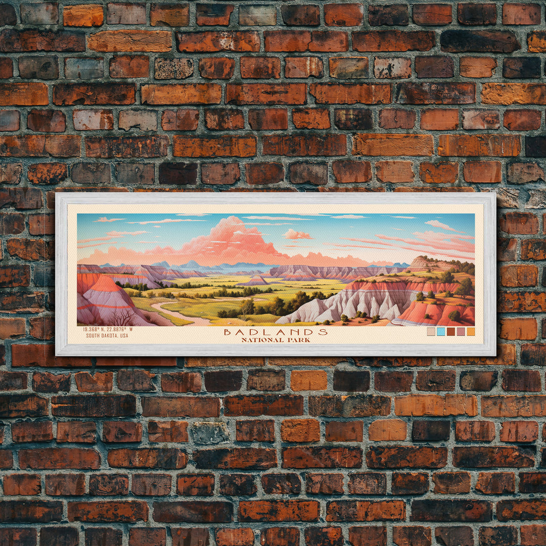 Badlands National Park, Panoramic South Dakota Travel Art, National Park Print, Minimalist Travel Art, Midcentury Modern Style Landscape